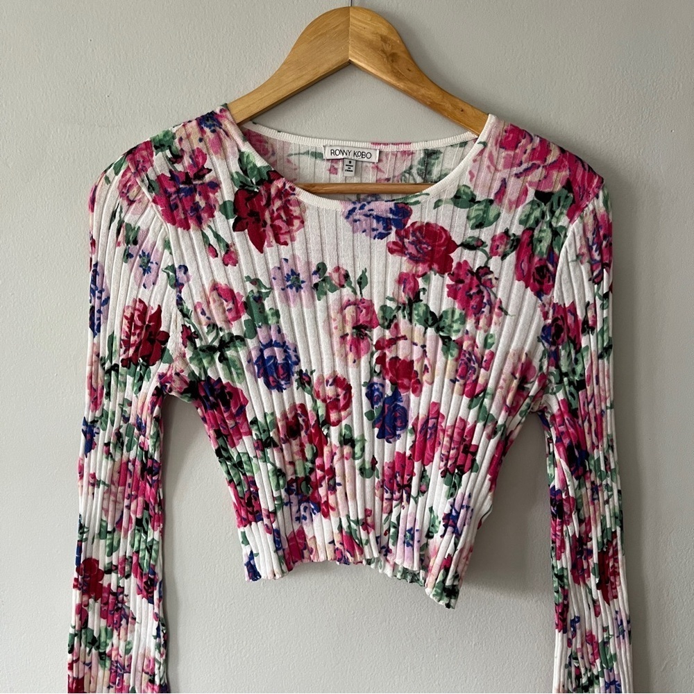 Ronny Kobo Magda Floral Crop Top White Size Small - Picture 6 of 9